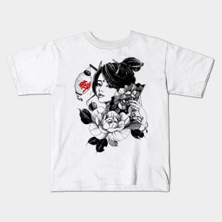 Japanese Beautiful Geisha Fine Traditional Art Kids T-Shirt